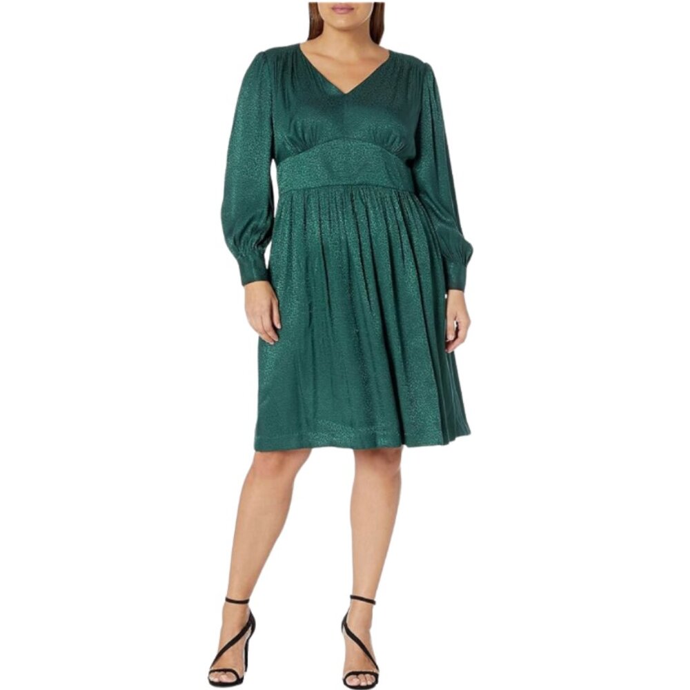 CALVIN KLEIN Pleated Midi Flare Dress / Animal Print / Green / Size 10